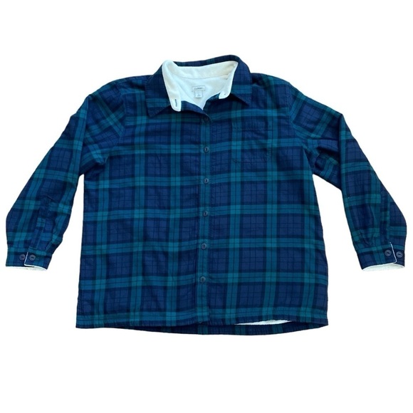 L. L. Bean Sherpa Blue Green Plaid Lagenlook Winter Camping Jacket Women’s LP - Picture 1 of 9